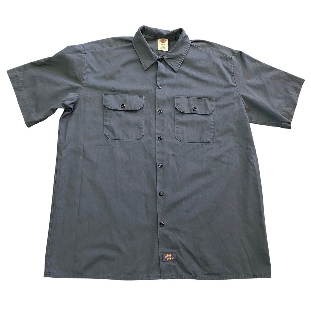 Dickies Mens Short Sleeve Grey Work Mechanic Uniform Button Up Shirt Size XLT